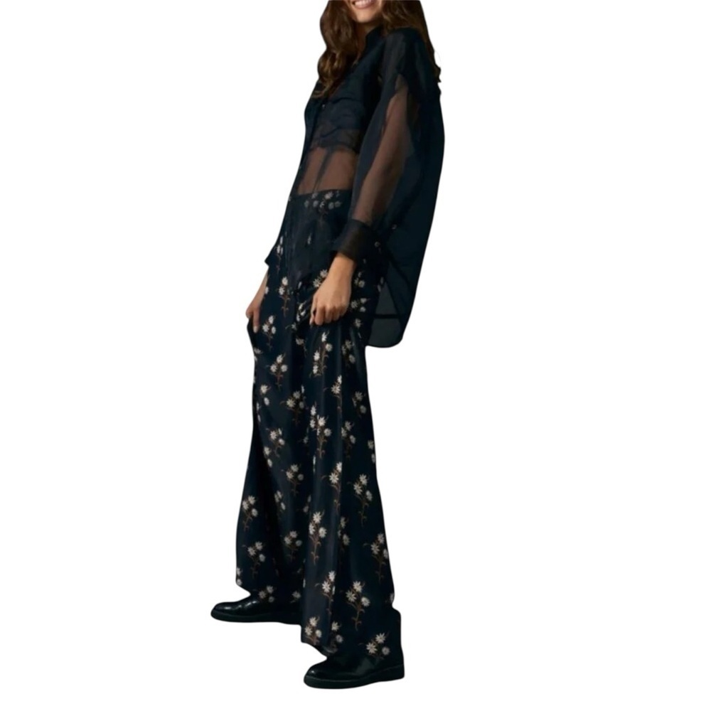Anthropologie Wide Leg High Rise Pleated Silky Daisy Floral Pant. Size 8 #1676